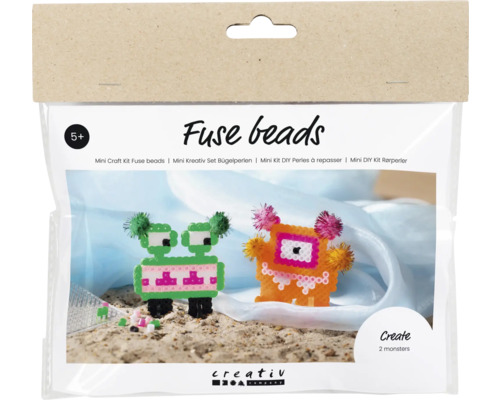 Mini Kreativ Set Bügelperlen Monster 2 Stück Bügelperlen-Set zum Basteln von zwei Monstern