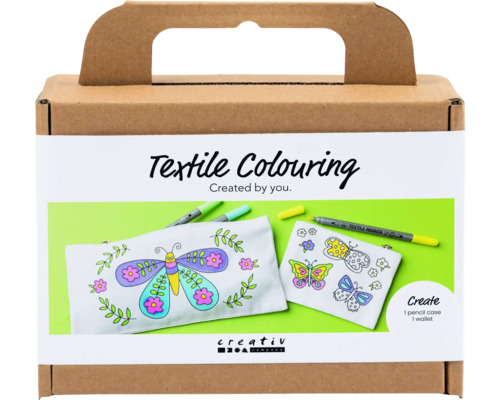 Mini Kreativ Set Stoffbemalen Schmetterlinge pastellfarben Textilmalset zum Gestalten von Federmäppchen und Geldbörse