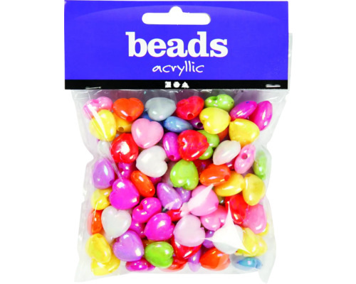 Herzperlen 25x15 mm sortiert, 70 g, ca. 100 Stück Packung Acryl-Bastelperlen in Herzform