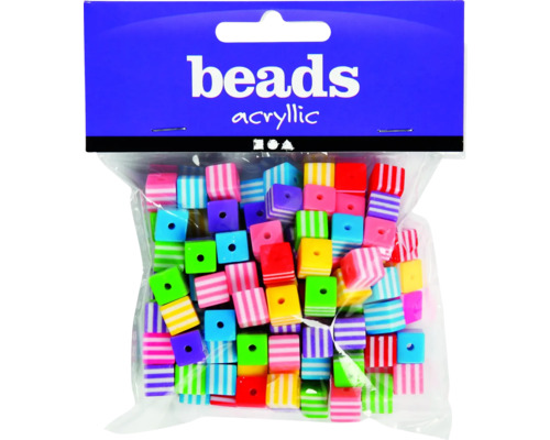 Perlenmischung 8x8 cm, bunt, 80 g, ca. 135 Stück Packung mit bunten Acrylperlen