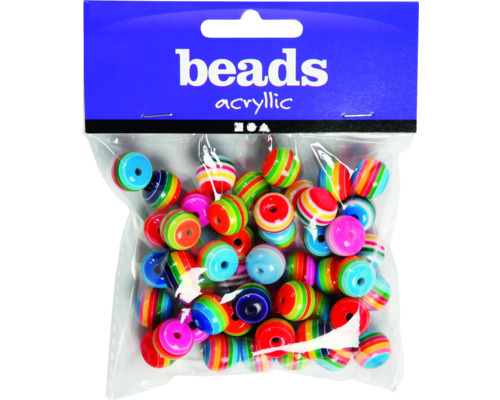 Perlenmischung Ø 12 mm, bunt, 55 g, ca. 50 Stück Packung Acrylperlen mit bunten Streifen