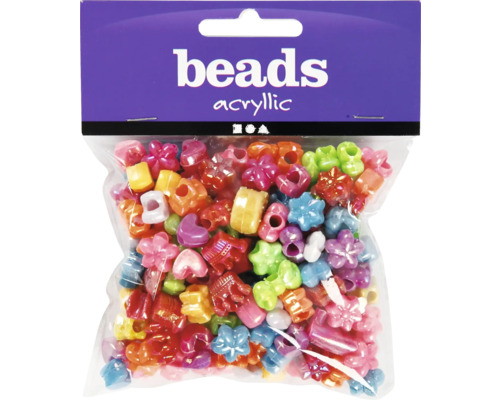 Kunststoffperlen-Mix Figuren, Ø 10 mm, ca. 190 Stück Acrylperlen in verschiedenen Formen in einer Verpackung