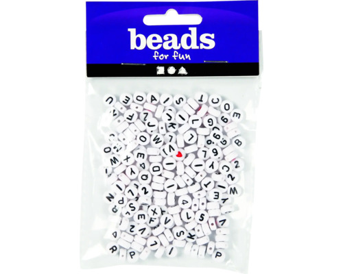 Buchstaben-Perlen schwarz 7 mm, weiss, 25 g, ca. 200 Stück Packung weisse Buchstabenperlen für kreativen Schmuck
