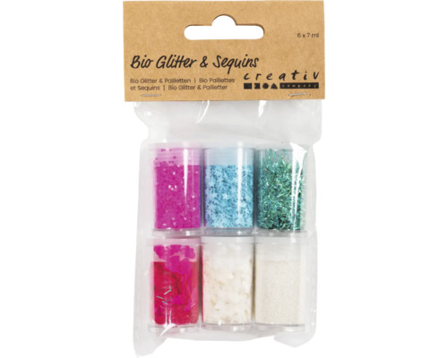 Bio Sparkles & Pailletten sortiert 6x7 ml Bio Glitter und Pailletten Set, sechs Stück