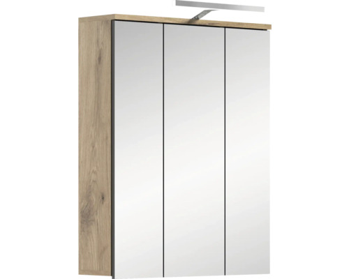 Xonox.home LED Spiegelschrank MASON BxHxT 60 x 77 x 37 cm nox oak Spiegelschrank mit drei Spiegeltüren und Beleuchtung