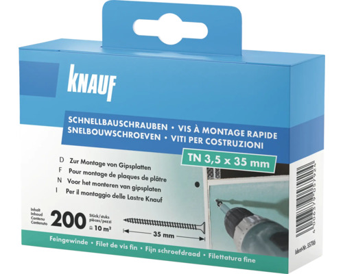 Vis pour placoplâtre tête trompette pointe de vis Knauf 3.5x35 mm 200 éléments Vis à montage rapide Knauf, 3,5 x 35 mm, paquet de 200 pièces