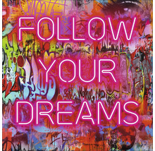 Wandbild mit dem Schriftzug Folge Deinen Träumen vor Graffiti