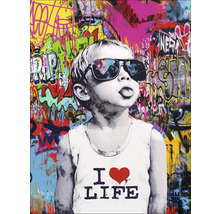 Peinture d'un garçon avec des lunettes de soleil et un fond de graffiti