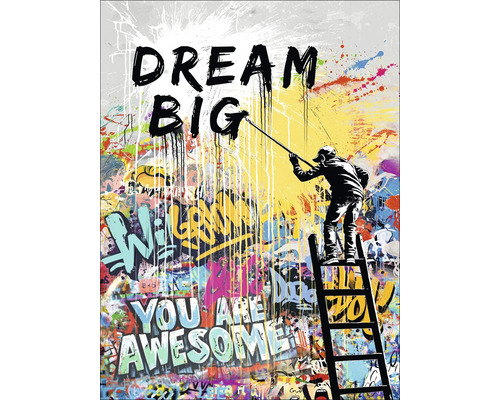 "Peinture murale décorative avec graffitis et la phrase ""Dream Big""."