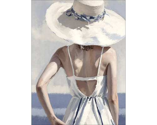 Gemälde einer Frau mit Hut und Sommerkleid