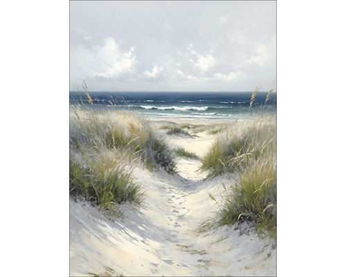Gemälde eines Sandweges zum Meer mit Grasbüscheln