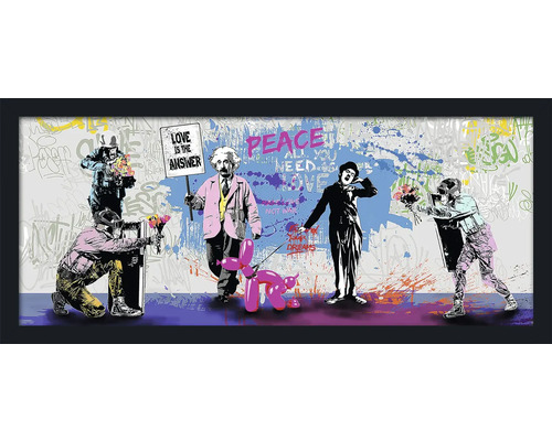 Image murale encadrée avec des motifs de graffitis de policiers, Albert Einstein et Charlie Chaplin