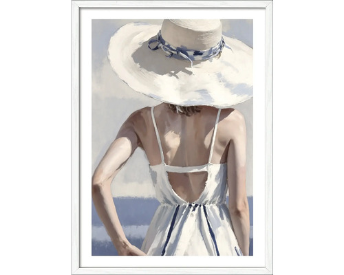 Gerahmtes Bild Girl On The Beach III 53x73 cm Gerahmtes Gemälde einer Frau mit Hut und Kleid