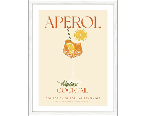 Tableau encadré Aperol Cocktail 33x43 cm Graphique d'un cocktail Aperol dans un cadre blanc