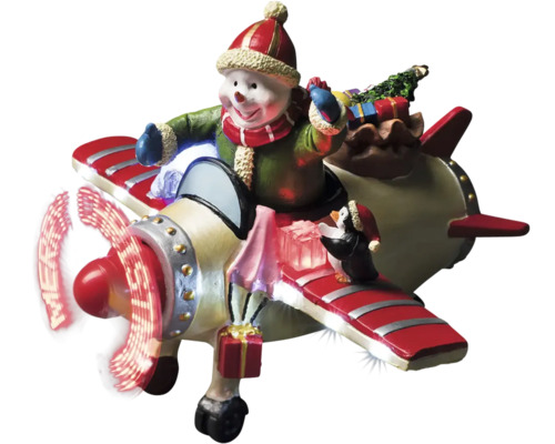 Weihnachtsdekoration mit Schneemann im Flugzeugdesign