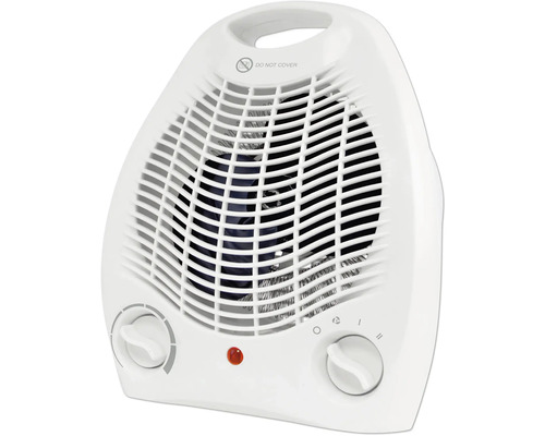 Radiateur soufflant blanc avec grille de protection et bouton rotatif