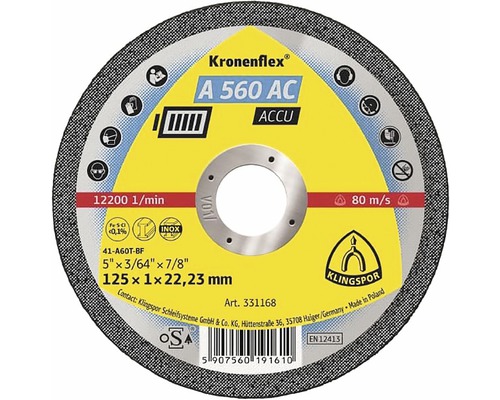 Disque à tronçonner portant la désignation Kronenflex A 560 AC ACCU
