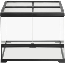 Terrarium vide en verre avec cadre noir et couvercle grillagé