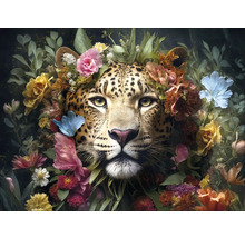 Porträt eines Leoparden mit Blumen