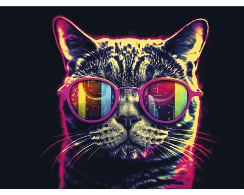 Glasbild Neon Cat I 80x60 cm Katze mit Brille