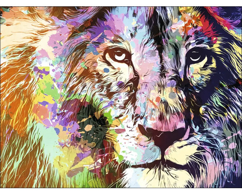 Leinwandbild Colorful Lion VI 116x84 cm Gemälde mit Löwenmotiv im modernen Stil