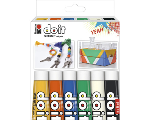 Marabu DO IT Craft Paint lot de 12 Marabu Do It Satin Matt Set de peinture pour loisirs créatifs avec six tubes de 36 ml