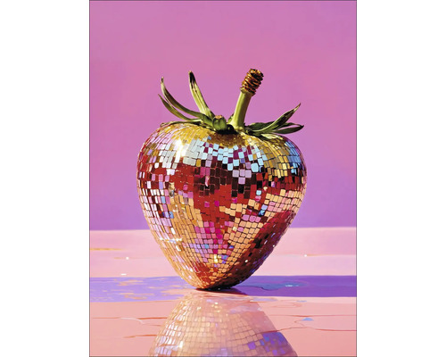 Glasbild Glitter Strawberry 60x80 cm Dekorative Erdbeere mit Spiegelmosaik