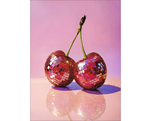 Glasbild Glitter Cherry 60x80 cm Zwei Kirschen, bedeckt mit Spiegelmosaiken