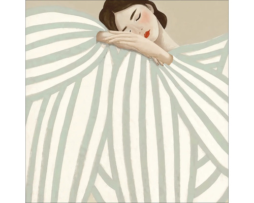 Leinwandbild Striped Woman V 40x40 cm Illustration einer schlafenden Frau mit gestreifter Decke