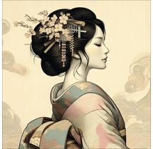 Illustration einer Frau im Kimono mit Blumen im Haar