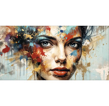 Gemälde eines Frauengesichts mit Farbspritzern