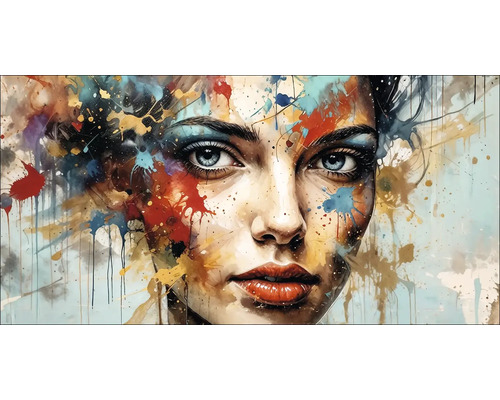 Gemälde eines Frauengesichts mit Farbspritzern
