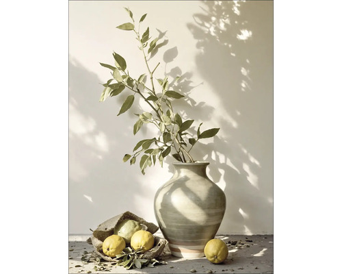 Leinwandbild Lemons In The Shade 57x77 cm Stillleben mit Vase, Zweig und Zitrusfrüchten