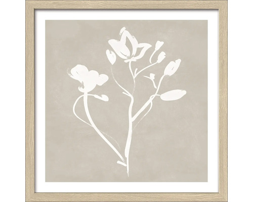 Gerahmtes Bild Flowers On Beige Color 33x33 cm Gemälde mit Blumenmotiv im Rahmen