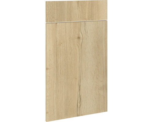 PICCANTE Smart Set de façade meuble bas 40 cm 1 porte pivotante et 1 cache de tiroir chêne sauvage reproduction avec bord épais "Y" Façade de meuble de cuisine aspect bois