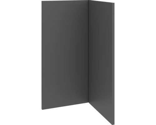 PICCANTE Smart Set de façade meuble bas d'angle 90 cm 2 portes pivotantes anthracite mat avec bord épais "AH" Vue d'angle d'une plaque de construction