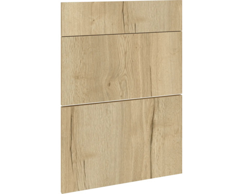 Set de façade PICCANTE Smart meuble bas 50 cm 1 cache de tiroir et 2 caches de tablettes coulissantes imitation chêne sauvage avec bord épais "AB" Trois panneaux en bois avec grain