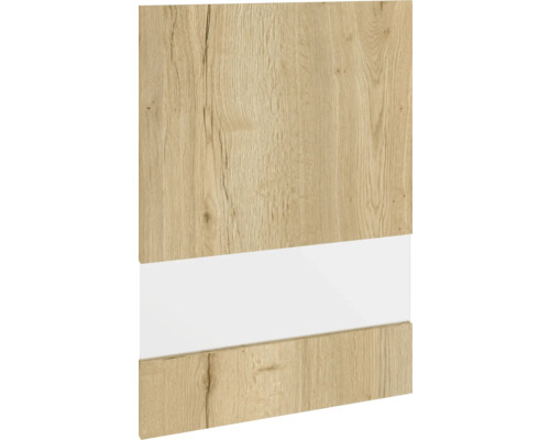 Porte en verre à segment PICCANTE Smart pour meuble haut 50 x 70 cm imitation chêne sauvage avec bord épais "O" Panneau décoratif avec veinures de bois et bande blanche