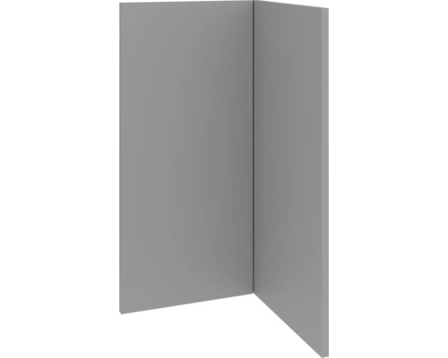 PICCANTE Smart Set de façade meuble bas d'angle 90 cm 2 portes pivotantes gris basalte mat avec bord épais « AH » Vue d'angle d'un revêtement mural gris, présentant un design d'espace moderne.