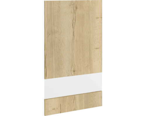 PICCANTE Smart Segmentglastür für Oberschrank 50 x 89,2 cm Wildeiche Nachbildung mit Dickkante "Q" Holzdekorplatte mit weißem Akzent