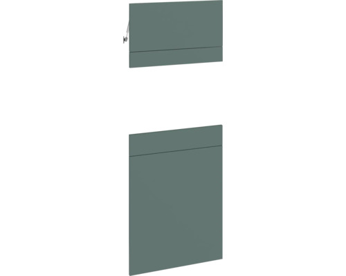 PICCANTE Smart Set de façade Midischrank pour microondes 1 porte pivotante 1 cache et 1 trappe vert pierre mat avec bord épais « AL » Porte d'armoire de cuisine et rabat pour meubles de cuisine