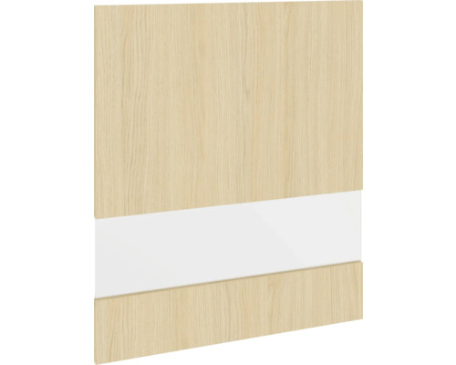 PICCANTE Smart Porte en verre à segment pour armoire haute 60 x 70 cm chêne clair reproduction avec bord épais « P » Porte d'armoire avec décor en bois et bande décorative blanche