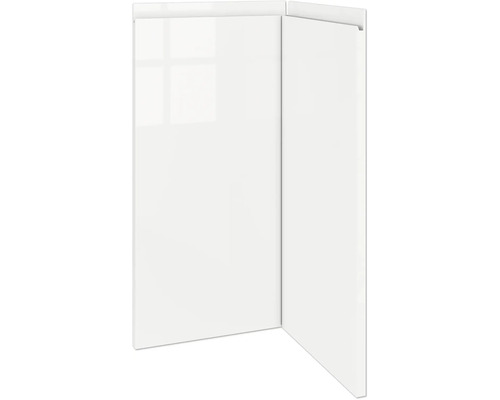 PICCANTE Smart Frontenset Eckunterschrank 90 cm 2 Drehtüren weiss hochglanz lackiert mit integrierter Griffmulde "AH" Zwei glänzende, weisse Möbelfronten