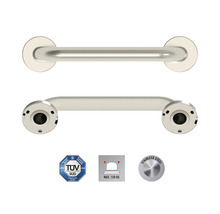 Barre d'appui en acier inoxydable pour salle de bain, avec certification TÜV Süd, charge maximale 150 kilogrammes, marquage acier inoxydable.