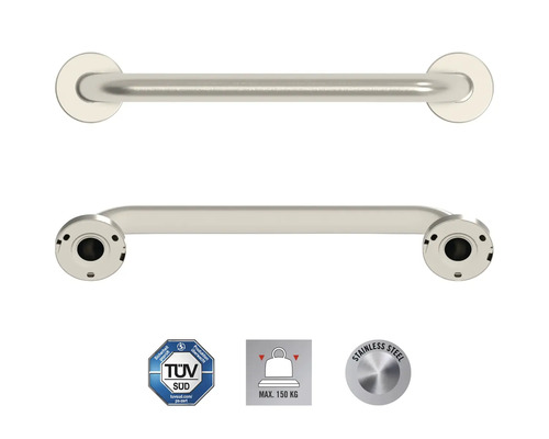 Edelstahl Haltegriff für das Badezimmer, mit TÜV Süd Siegel, maximale Belastung 150 Kilogramm