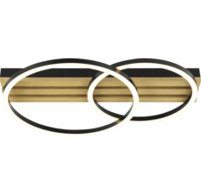 Plafonnier LED moderne avec deux anneaux et aspect bois