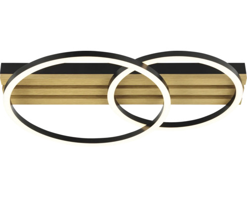 Plafonnier LED moderne avec deux anneaux et aspect bois