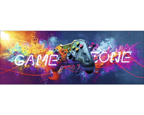 Console de jeu avec l'inscription Game Zone sur un fond coloré