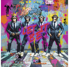 Image murale décorative avec des singes en costume et des éléments de graffiti