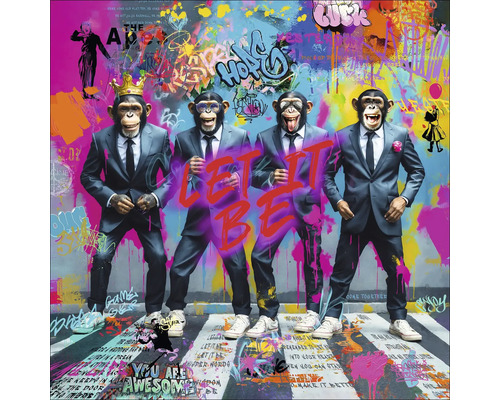 Tableau sur toile Graffiti Gang40x40 cm Image murale décorative avec des singes en costume et des éléments de graffiti